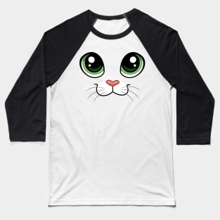 Happy Cat Face with Big Eyes - Closed Mouth Baseball T-Shirt